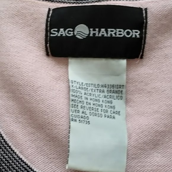 SAG HARBOR 3/4 Sleeve Pink Black Neckline Sweater - Picture 2 of 6